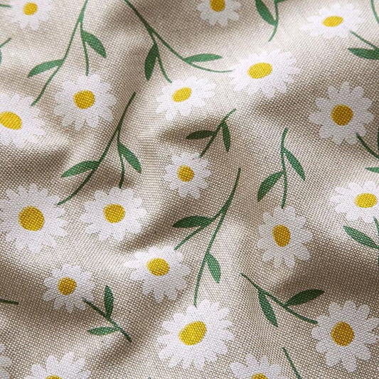 Daisies Floral Natural White Tablecloth , Linen Look Tablecloth , Round Tablecloth , Oval Tablecloth , Rectange Tablecloth