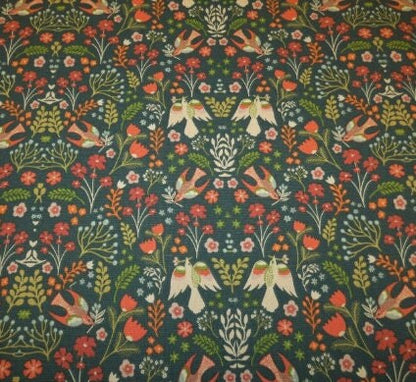 Folklore Birds Floral Jade Green Tablecloth , Flowers Tablecloth , Floral Tablecloth , Round Rectangle Tablecloth , Oval Tablecloth