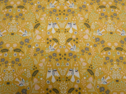 Folklore Birds Floral Ochre Yellow Tablecloth , Flowers Tablecloth , Floral Tablecloth , Round Rectangle Tablecloth , Oval Tablecloth