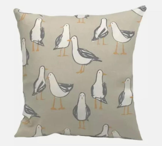 Seagull Laridae Cushion Cover , Nautical Marine Seaside Taupe Beige Cushion Cover , Throw Pillow , Scatter Cushions , Cushion Cover UK