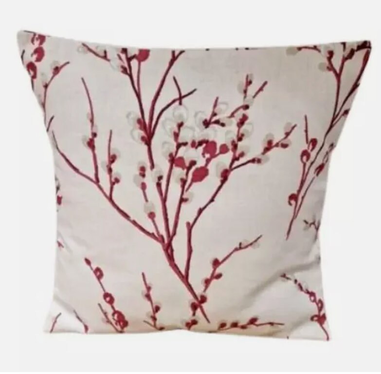 Laura Ashley Pussy Willow Floral Off White Cranberry Red Cushion Cover , Throw Pillow , Scatter Cushions , Cushion Cover UK