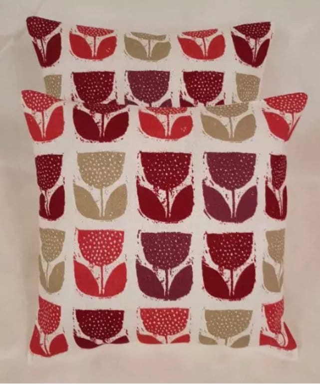 Red Poppy Floral Cushion Cover: Handmade Cotton Throw Pillow
