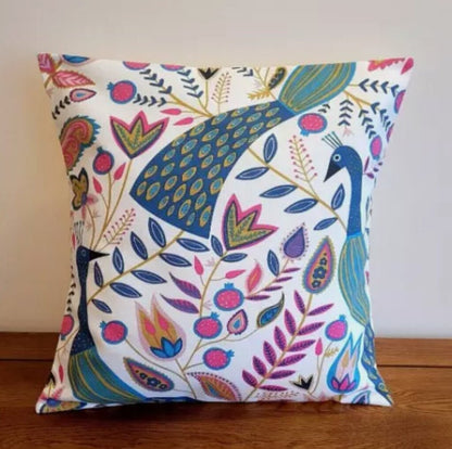 Peacock Floral Teal Green Pink Cushion Cover , Throw Pillow , Scatter Cushions , Cushion Cover UK