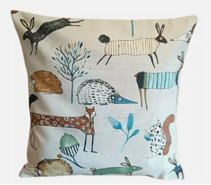 Woodland Animals Cotton Cushion Cover: Handmade Throw Pillow