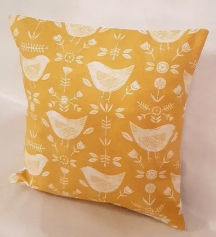 Scandi Birds Cushion Cover , Narvik Yellow Ochre Cushion Cover , Throw Pillow , Scatter Cushions , Cushion Cover UK