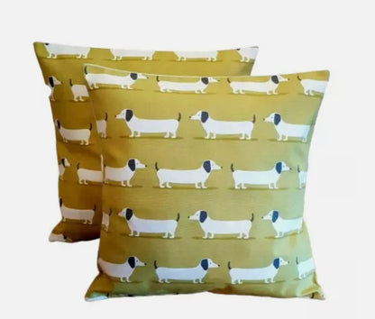 Dachshund Sausage Dog Cushion Cover , Ochre Yellow Cushion Cover , Throw Pillow , Scatter Cushions , Cushion Cover UK