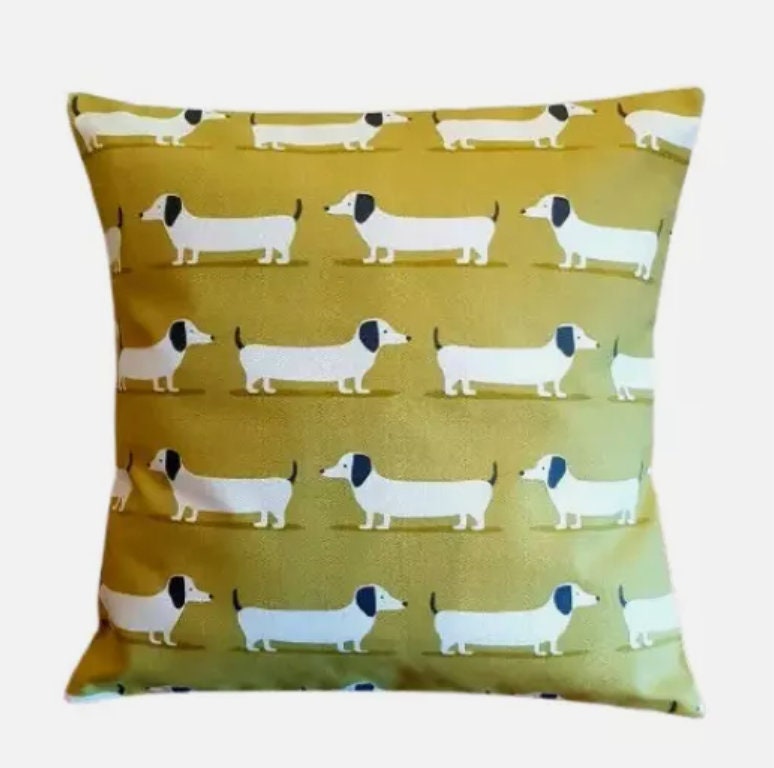 Dachshund Sausage Dog Cushion Cover , Ochre Yellow Cushion Cover , Throw Pillow , Scatter Cushions , Cushion Cover UK