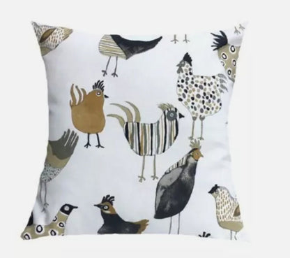 Harriet Graphite Chicken Hens Cushion Cover , Throw Pillow , Scatter Cushions , Cushion Cover UK