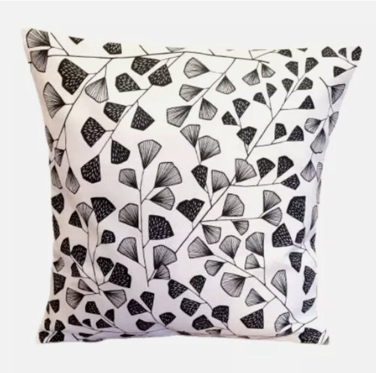 MissPrint Fern Carbon Black White Cushion Cover , Scandi Cushion Cover , Throw Pillow , Scatter Cushions , Cushion Cover UK