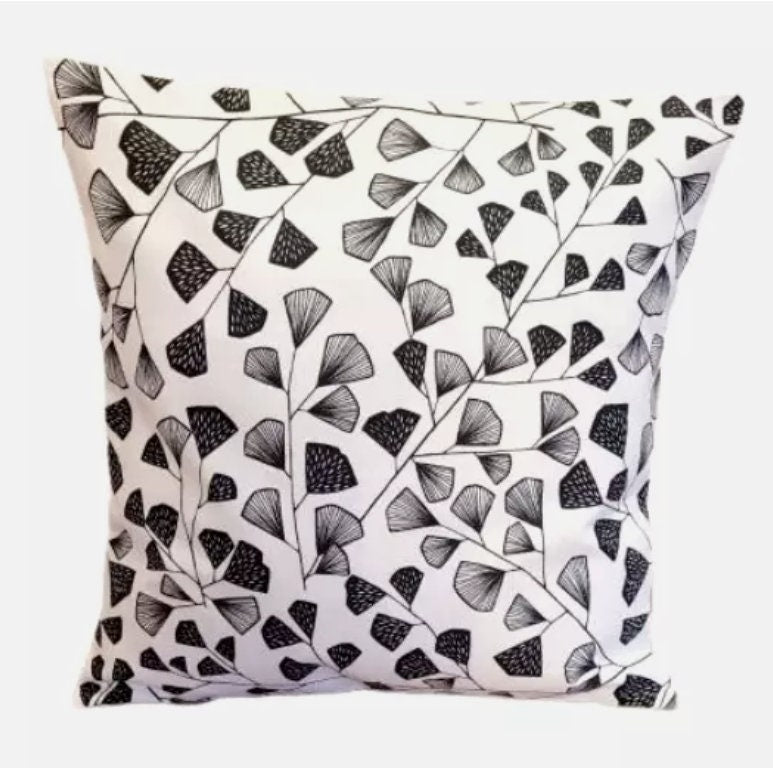 MissPrint Fern Carbon Black White Cushion Cover , Scandi Cushion Cover , Throw Pillow , Scatter Cushions , Cushion Cover UK