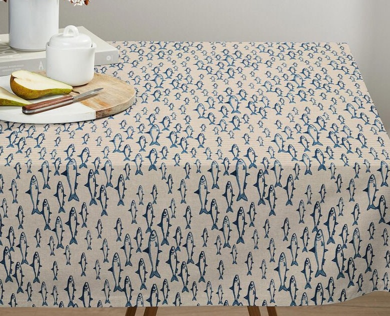 Sardine Fish Tablecloth , Nautical Marine Table Cloth , Round Oval Rectangle Square , Handmade UK