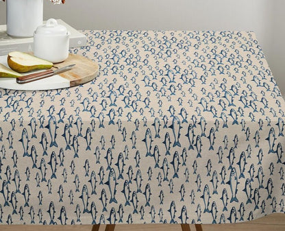 Sardine Fish Tablecloth , Nautical Marine Table Cloth , Round Oval Rectangle Square , Handmade UK