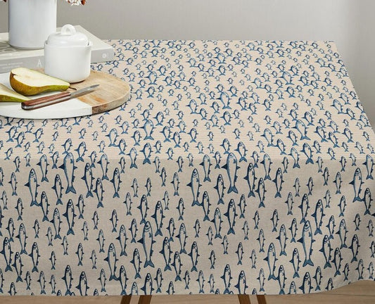 Sardine Fish Tablecloth , Nautical Marine Table Cloth , Round Oval Rectangle Square , Handmade UK