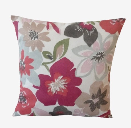 Wildflower Floral Cushion Cover, Pomegranate Red, Handmade Cotton Throw Pillow