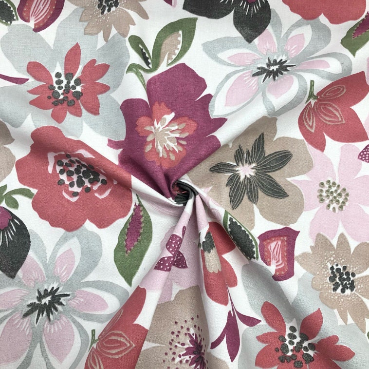 Wildflower Cotton Tablecloth , Pomegranate Red Floral Print
