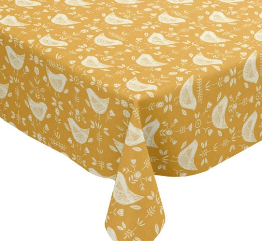 Oval Scandi Birds Tablecloth , Fryetts Narvik Birds Tablecloth , Round Oval Tablecloth , Rectangle Tablecloth , Orange Tablecloth