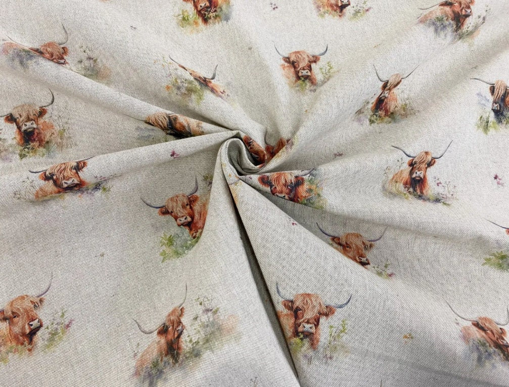 Highland Cow Cows Farm Tablecloth , Linen Look Tablecloth , Round Tablecloth , Oval Tablecloth , Rectange Tablecloth