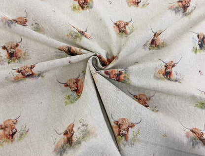 Highland Cow Cows Farm Tablecloth , Linen Look Tablecloth , Round Tablecloth , Oval Tablecloth , Rectange Tablecloth