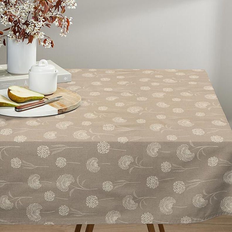 Round Dandelions Natural Tablecloth , Linen Look Tablecloth , Round Tablecloth , Oval Tablecloth , Rectange Tablecloth