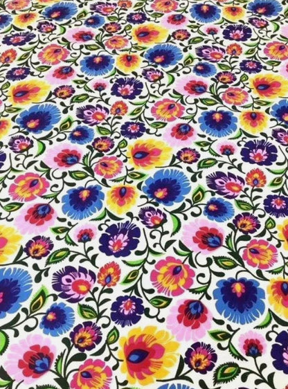 Scandi Floral Tablecloth, Colorful Cotton Print, Handmade in UK