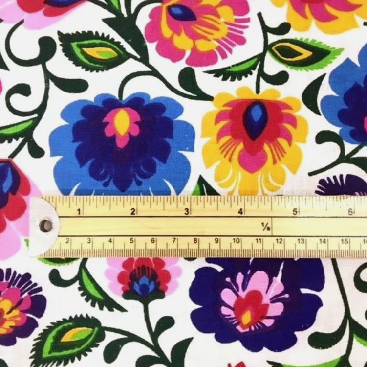 Scandi Floral Tablecloth, Colorful Cotton Print, Handmade in UK