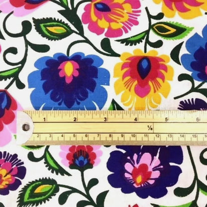 Scandi Floral Tablecloth, Colorful Cotton Print, Handmade in UK