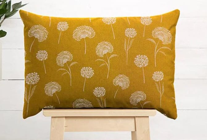 Dandelions Yellow Throw Pillow Cover: Floral Cotton Linen, Handmade in UK