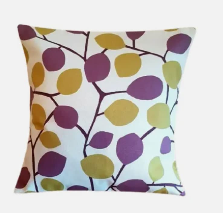 Scandi Leaf Purple Cushion Cover , Nissa Heathe Purple Mustard Leaves Cushion Cover , Throw Pillow , Cushion Cover UK