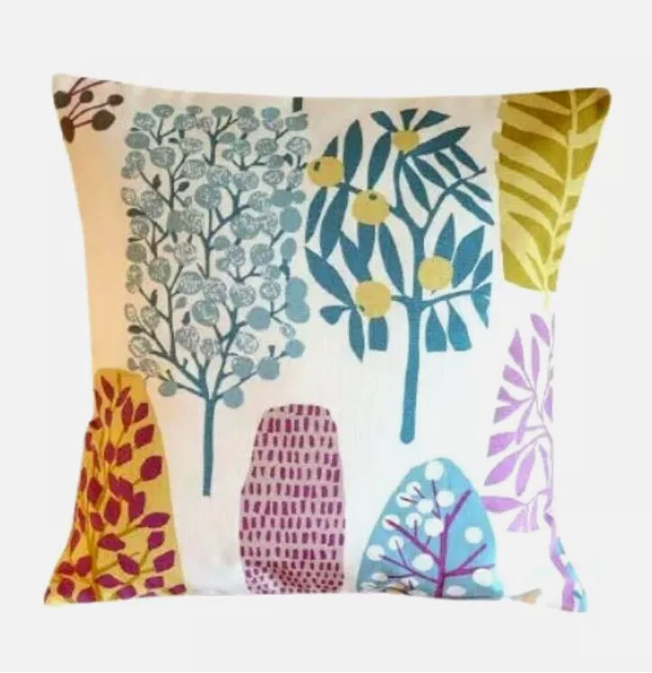 Tree Blossom Floral Cushion Cover, Heather Olive Purple Throw Pillow, Handmade UK