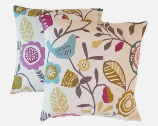 Scandi Birds Floral Cushion Cover , Heather Olive Purple Floral Cushion Cover , Throw Pillow , Scatter Cushions , Cushion Cover UK