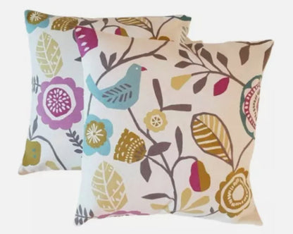Scandi Birds Floral Cushion Cover , Heather Olive Purple Floral Cushion Cover , Throw Pillow , Scatter Cushions , Cushion Cover UK