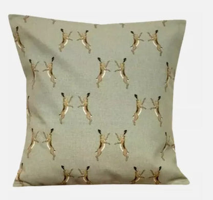 Sophie Allport Boxing Hares Cushion Cover: Green Cotton Throw Pillow