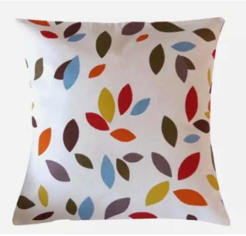 Scattered Leaves Cushion Cover, Handmade Cotton Throw Pillow