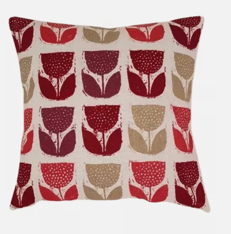 Red Poppy Floral Cushion Cover: Handmade Cotton Throw Pillow
