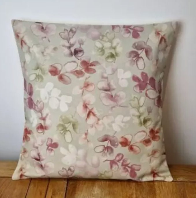 Eucalyptus Beige Red Cushion Cover , Honour Rosewood Floral Cushion Cover , Throw Pillow , Scatter Cushions , Cushion Cover UK