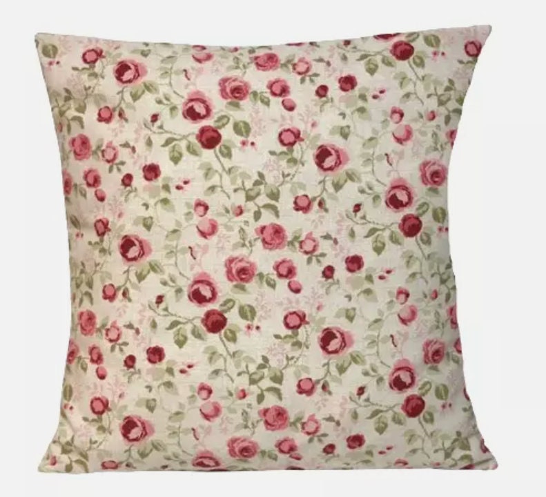Maude Old Rose Floral Sage Green Red Cushion Cover , Throw Pillow , Scatter Cushions , Cushion Cover UK