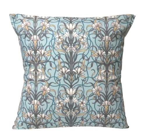 Agatha Arts & Crafts Style Floral Cushion Cover , Duck Egg Blue Cushion Cover , Throw Pillow , Scatter Cushions , Cushion Cover UK