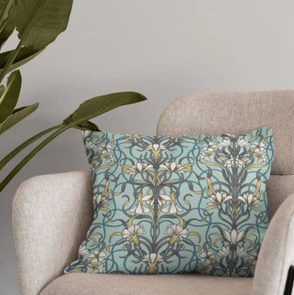 Agatha Arts & Crafts Style Floral Cushion Cover , Duck Egg Blue Cushion Cover , Throw Pillow , Scatter Cushions , Cushion Cover UK