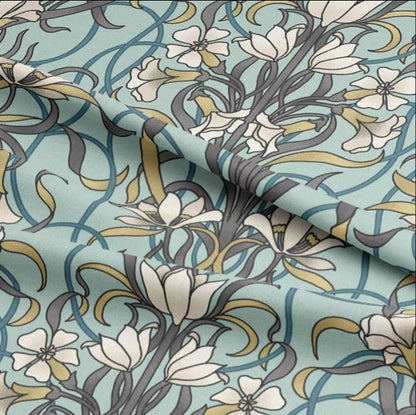 Agatha Arts & Crafts Style Floral Cushion Cover , Duck Egg Blue Cushion Cover , Throw Pillow , Scatter Cushions , Cushion Cover UK