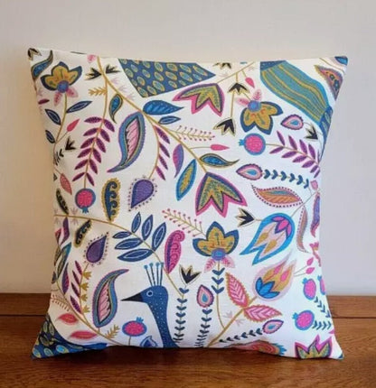 Peacock Floral Teal Green Pink Cushion Cover , Throw Pillow , Scatter Cushions , Cushion Cover UK