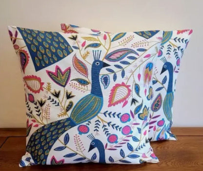 Peacock Floral Teal Green Pink Cushion Cover , Throw Pillow , Scatter Cushions , Cushion Cover UK