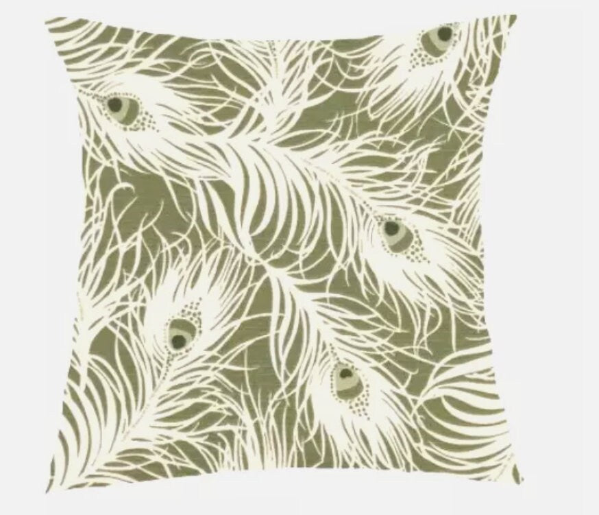Harper Peacock Feather Willow Green Cushion Cover , Throw Pillow , Scatter Cushions , Cushion Cover UK