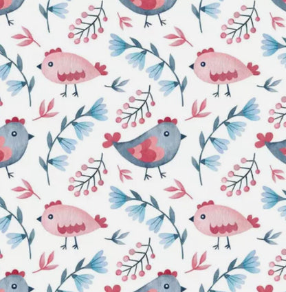 Folk Art Bird Throw Pillow Cover, Handmade Cotton Cushion