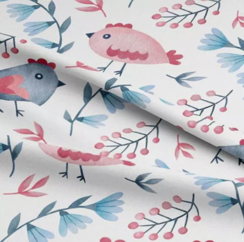 Folk Art Bird Throw Pillow Cover, Handmade Cotton Cushion