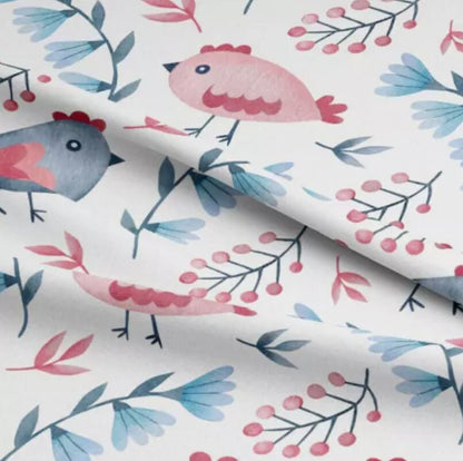 Folk Art Bird Throw Pillow Cover, Handmade Cotton Cushion