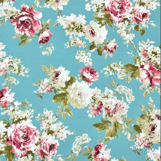 English Rose Duckegg Coated Tablecloth , Water Resistant Tablecloths , Outdoor Tablecloth , Round Oval Rectangle Tablecloth