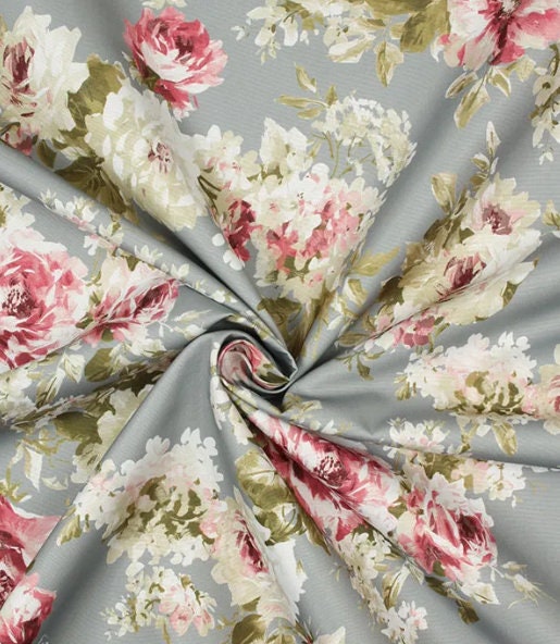English Rose Grey Coated Tablecloth , Water Resistant Tablecloths , Outdoor Tablecloth , Round Oval Rectangle Tablecloth