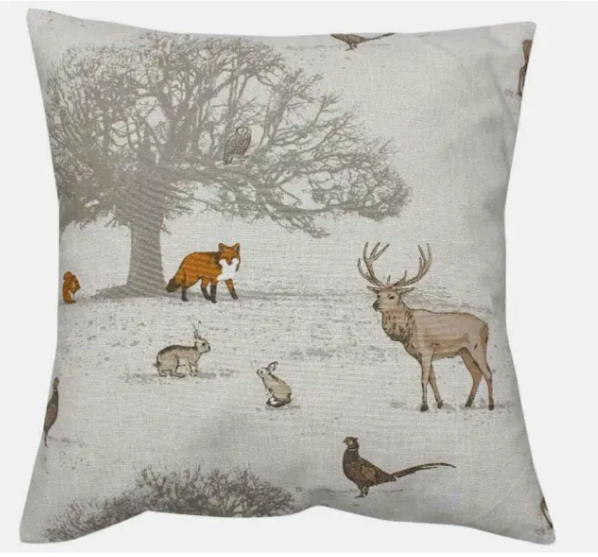 Tatton Autumn Wildlife Beige Cushion Cover , Stags Pillow Cover , Throw Pillow , Scatter Cushions , Cushion Cover UK