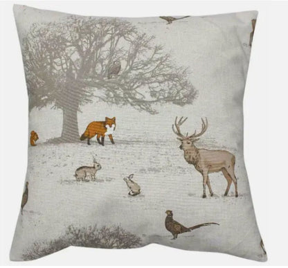 Tatton Autumn Wildlife Beige Cushion Cover , Stags Pillow Cover , Throw Pillow , Scatter Cushions , Cushion Cover UK