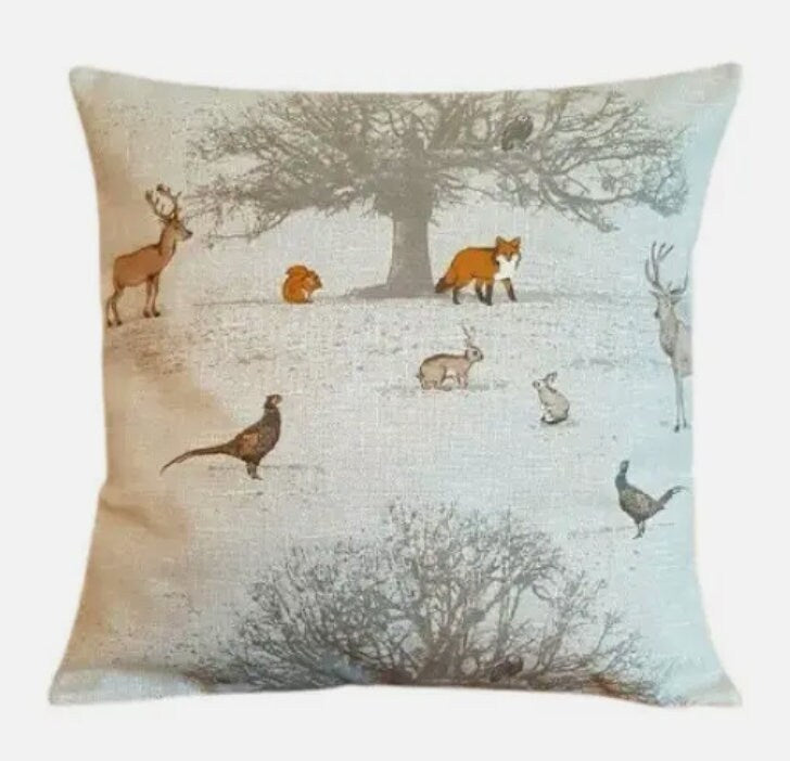 Tatton Autumn Wildlife Beige Cushion Cover , Stags Pillow Cover , Throw Pillow , Scatter Cushions , Cushion Cover UK